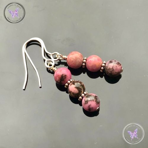 Rhodonite Triple Bead Earrings